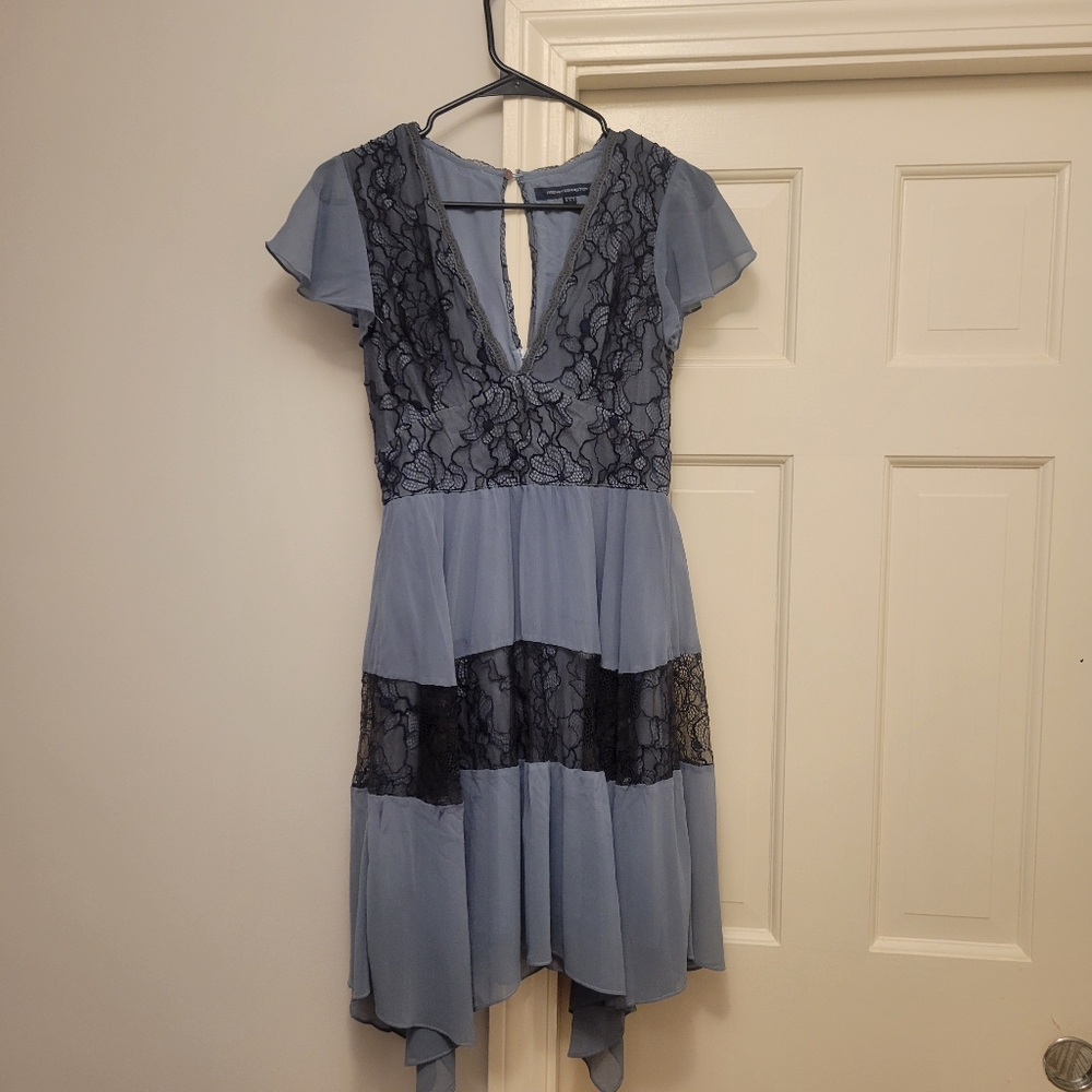 French Connection Blue and Black Flutter Sleeve Sundress